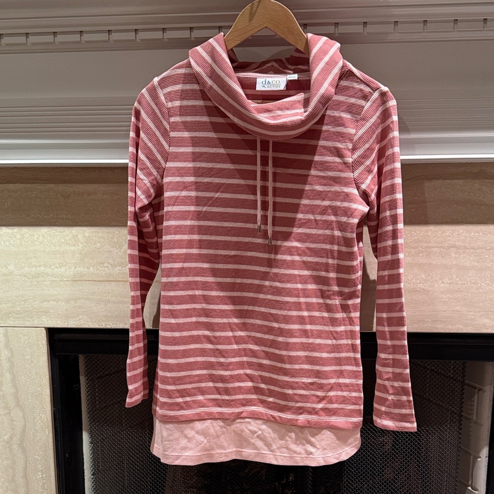 Cuddl Duds Pink Striped Cowl Neck Pullover